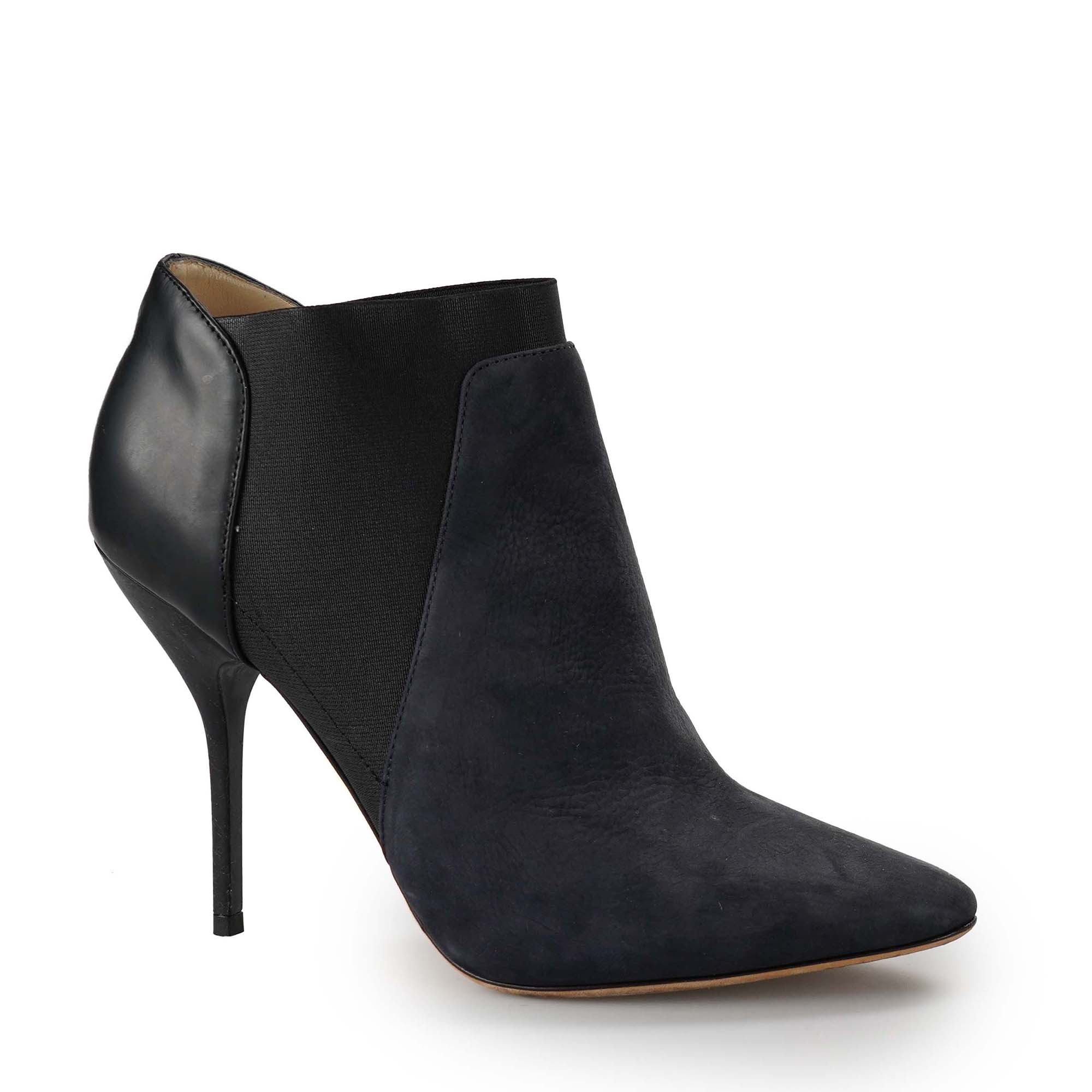 Jimmy Choo - Black Leather and Navy Nubuck Heel Booties 